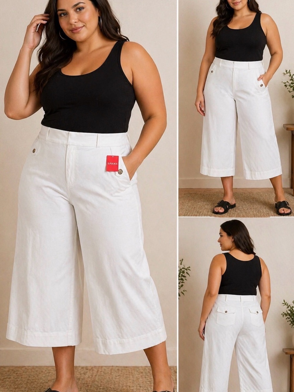 SPANX White Cropped Wide Leg Pants High Rise Pull On 2X NWT